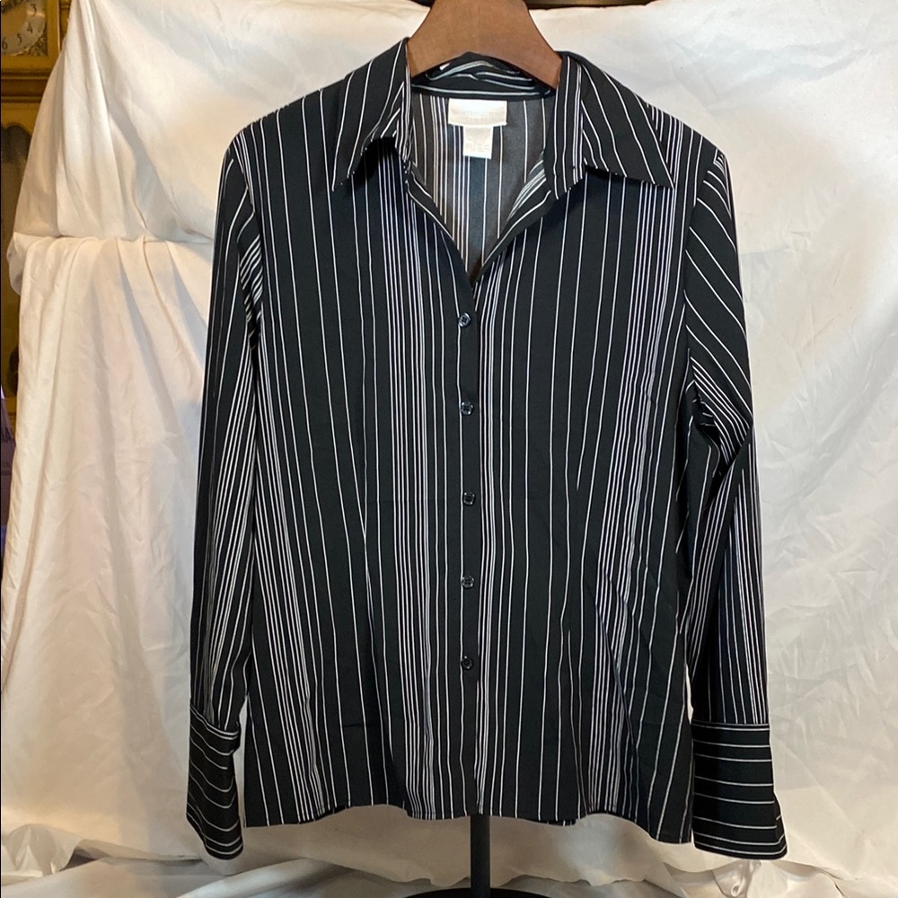Worthington Black and White Striped Casual Button Down Shirt